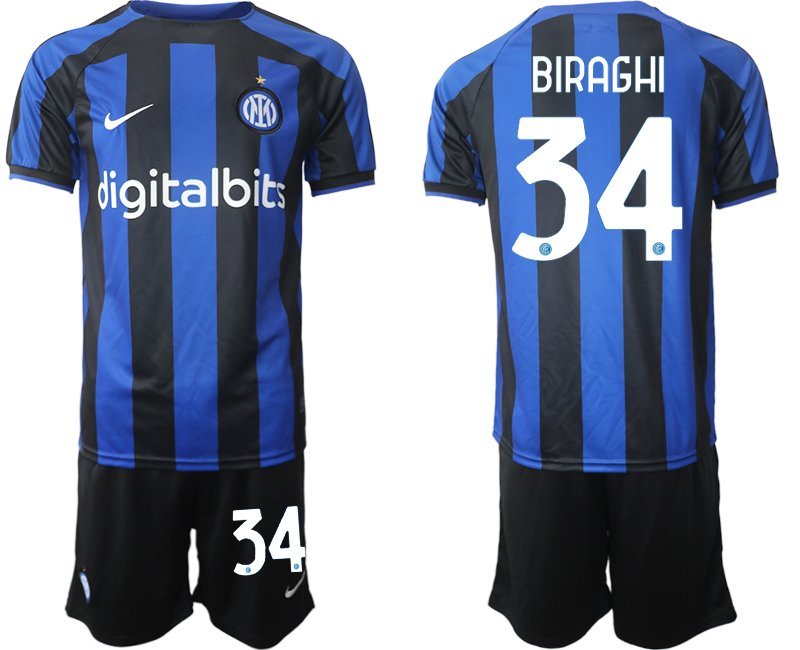 Herren Inter Mailand Heimtrikot 2022-23 Fußballtrikot schwarz und blau - Biraghi 34