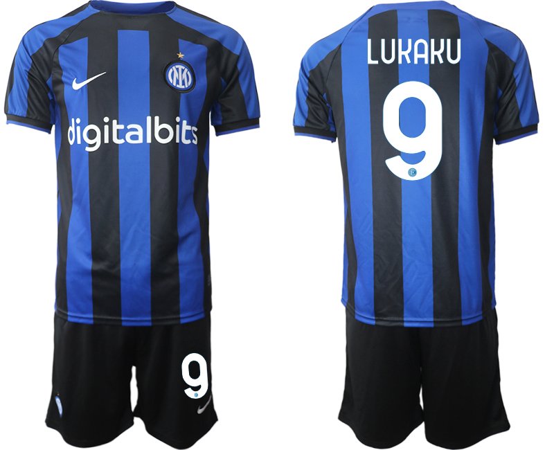 Herren Inter Mailand Heimtrikot 2022-23 Fußballtrikot schwarz und blau - Lukaku 9