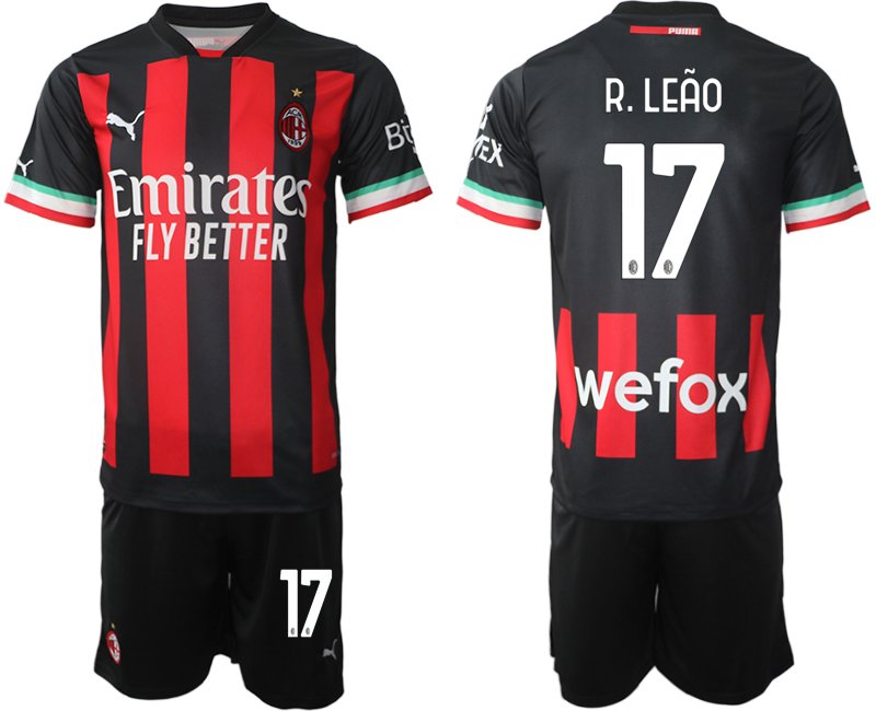 Herren Neue AC Mailand Heim-trikot 2022/23 schwarz rot - R.Leão 17