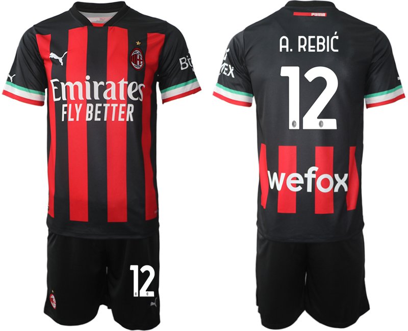 Herren Neues AC Mailand Heim-trikot 2022/23 schwarz rot - A.Rebić 12