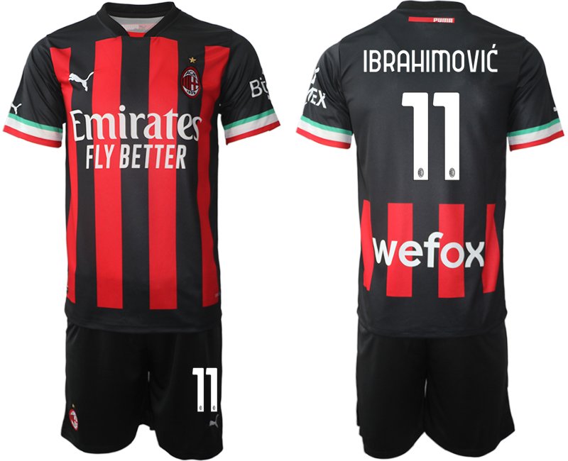 Herren Neues AC Mailand Heim-trikot 2022/23 schwarz rot - Ibrahimović 11