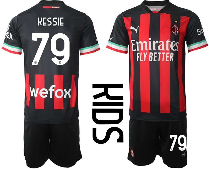 Kessie 79 AC Milan Heimtrikot 2022-23 rot schwarz - Kinder