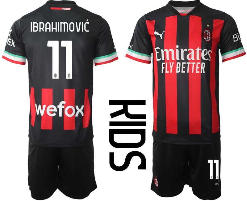 Kinder AC Milan Heimtrikot 2022-23 rot schwarz -Ibrahimović 11