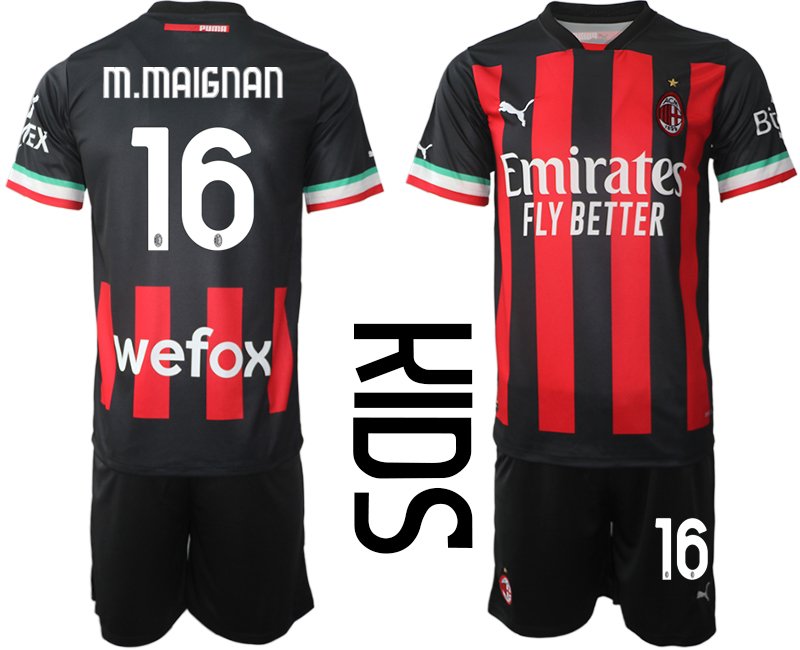 Kinder AC Milan Heimtrikot 2022-23 rot schwarz - M.Maignan 16