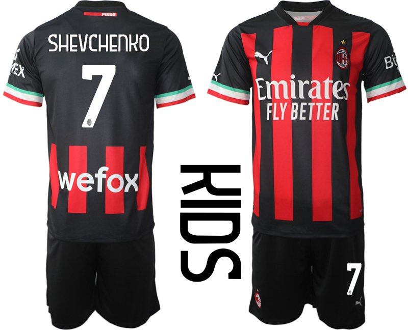 Kinder AC Milan Heimtrikot 2022-23 rot schwarz -Shevchenko 7