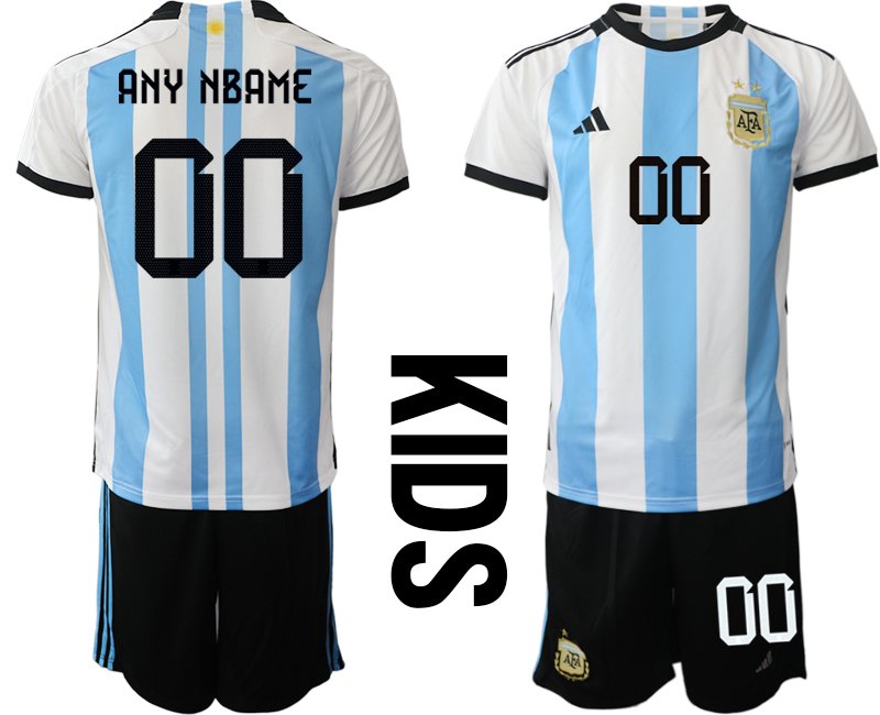 Kinder Argentinien Heimtrikot Fußball-WM 2022 Anpassbare Name und Nummer