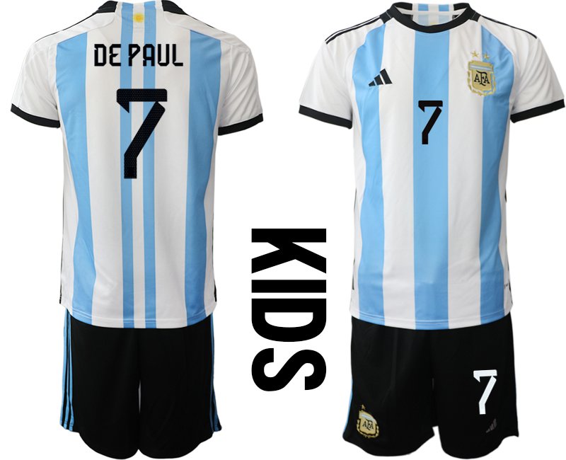 Kinder Argentinien Heimtrikot Fußball-WM 2022 - DE PAUL 7