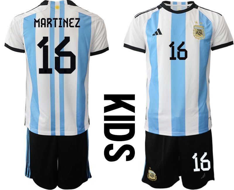 Kinder Argentinien Heimtrikot Fußball-WM 2022 - Martínez 16