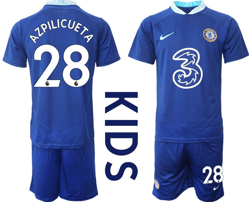 Kinder Chelsea FC Heimtrikot für 2022-23 Neuen Trikot blau - AZPILICUETA 28