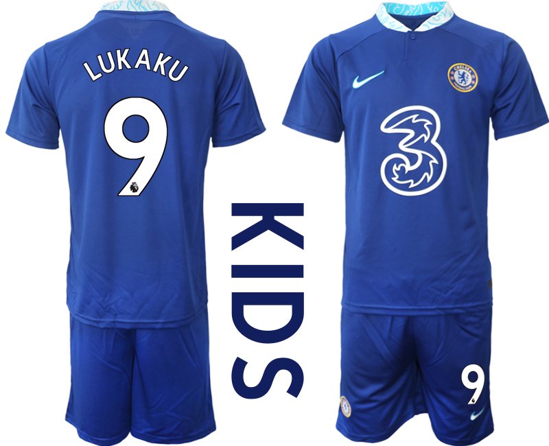 Kinder Chelsea Heimtrikot für 2022-23 Neuen Fußballtrikot mit Aufdruck LUKAKU 9