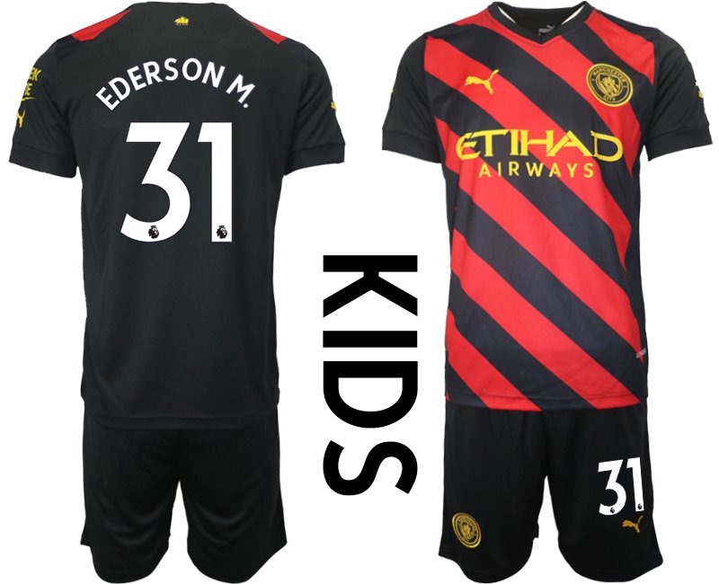 Kinder Fußballtrikots Manchester City 2022-2023 Auswärtstrikot schwarz rot - EDERSON M. 31