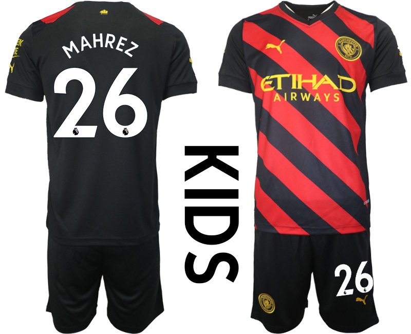 Kinder Fußballtrikots Manchester City 2022-2023 Auswärtstrikot schwarz rot - Mahrez 26