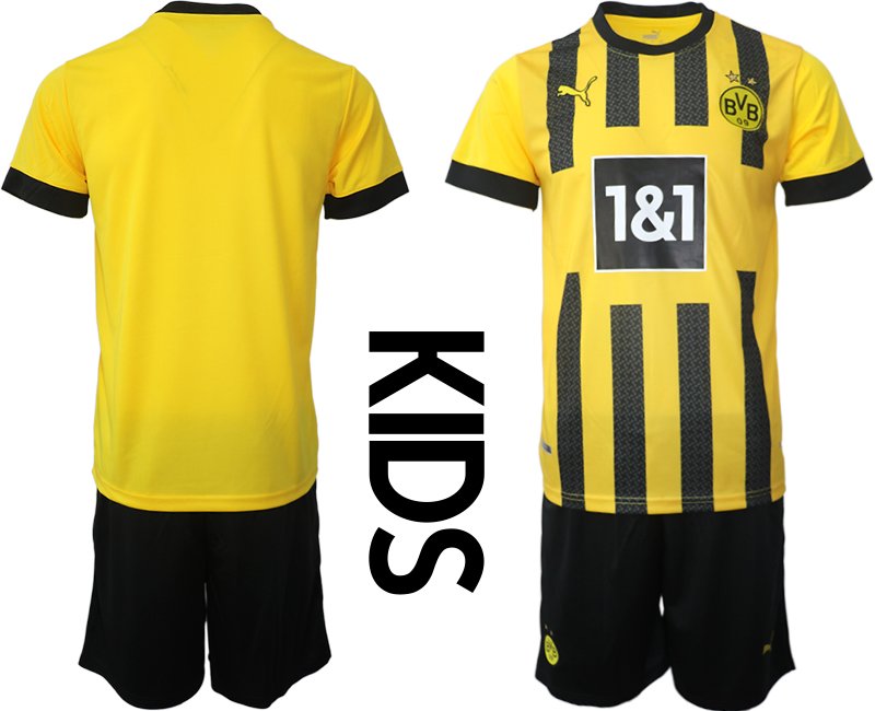 Kinder Neuen Borussia Dortmund Trikot 2022-23 BVB-Heimtrikots Cyber Yellow