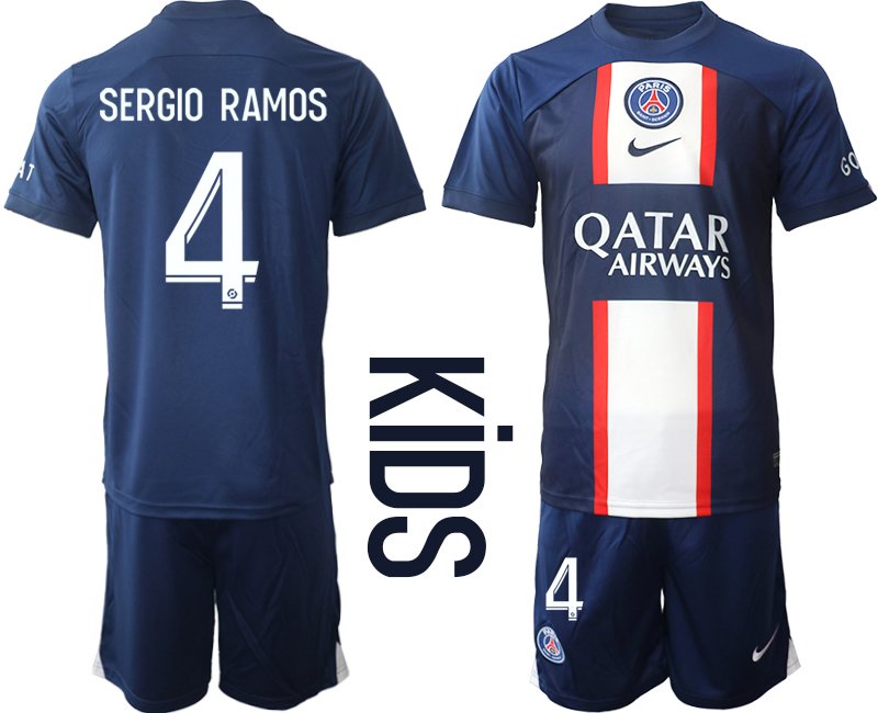 Kinder PSG Heimtrikot Qatar Airways 2022-2023 dunkelblau - SERGIO RAMOS 4