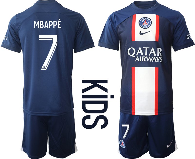 MBAPPÉ 7 PSG Heimtrikot Qatar Airways 2022-23 dunkelblau Trikotsatz - Kinder