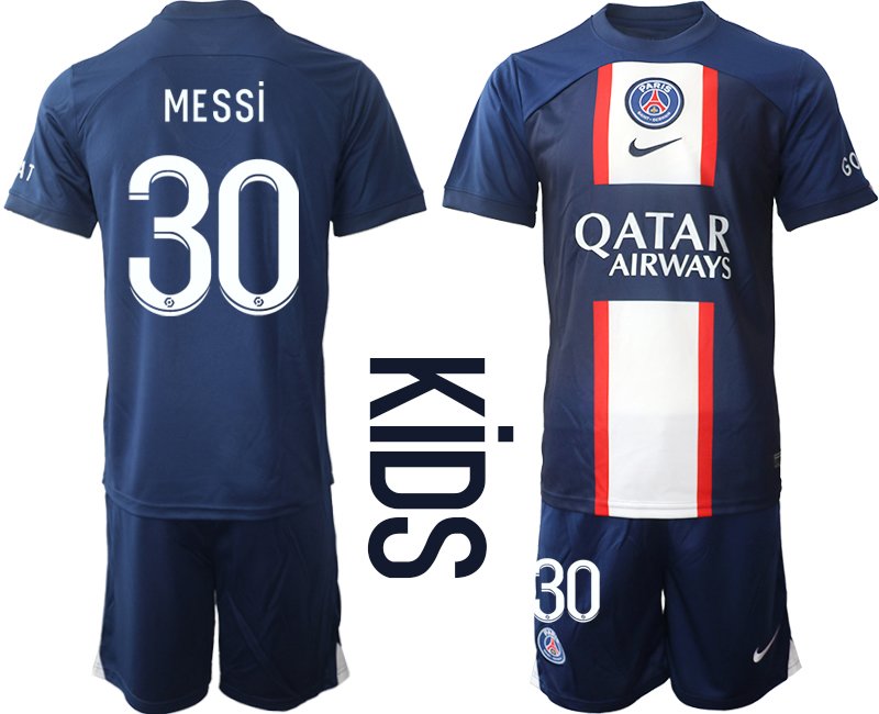 MESSI 30 PSG Heimtrikot Qatar Airways 2022-23 dunkelblau Trikotsatz - Kinder