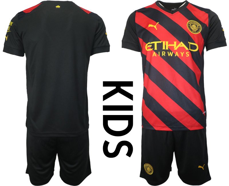 Manchester City Auswärtstrikot 2022-23 schwarz rot Shirt - Kinder