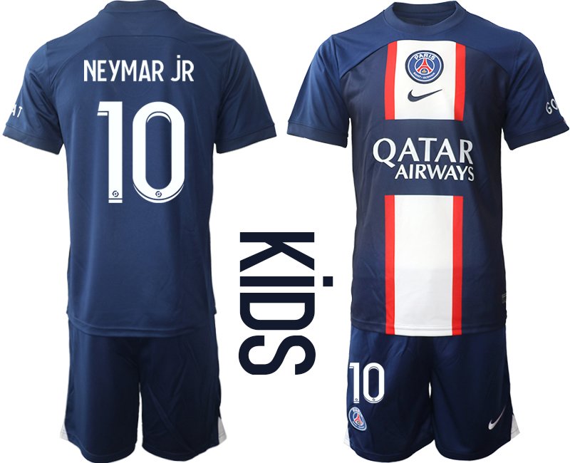 NEYMAR JR 10 PSG Heimtrikot Qatar Airways 2022-23 dunkelblau Trikotsatz - Kinder