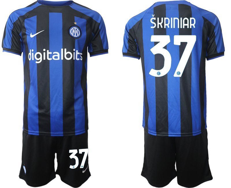 Škriniar 37 Inter Mailand Heimtrikot 2022-23 Fußballtrikot schwarz und blau - Herren