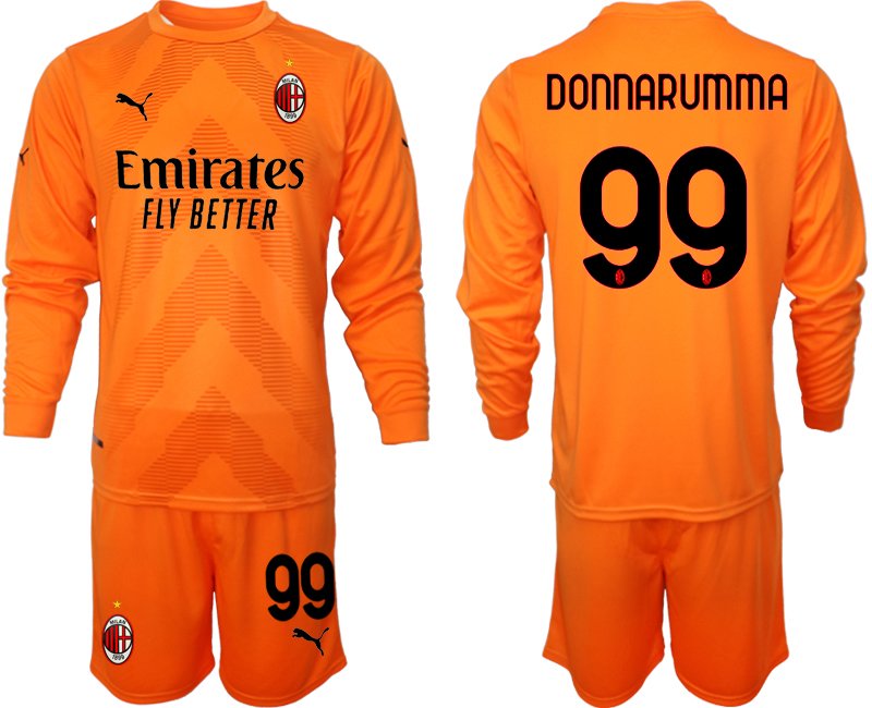 AC Milan Torwarttrikot 2022/23 Orange Langarm + Kurze Hosen mit Aufdruck Donnarumma 99