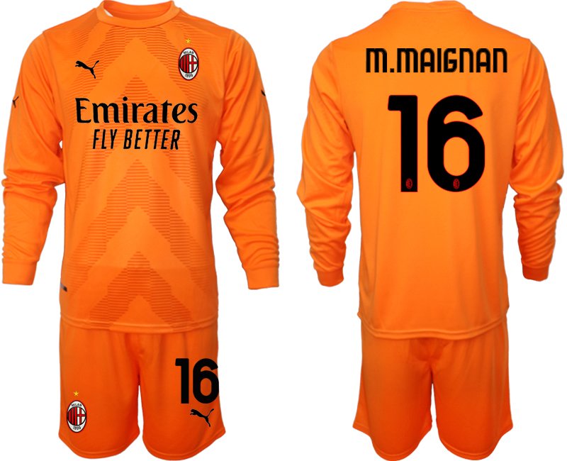 AC Milan Torwarttrikot 2022-23 Orange Langarm + Kurze Hosen mit Aufdruck M.Maignan 16