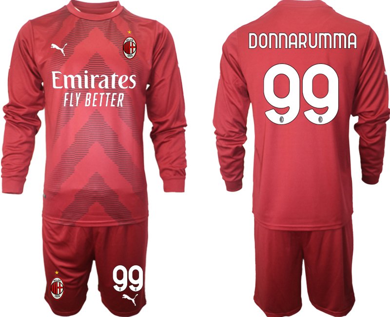 AC Milan Torwarttrikot 2022/23 rot Trikotsatz Langarm + Kurze Hosen Donnarumma 99