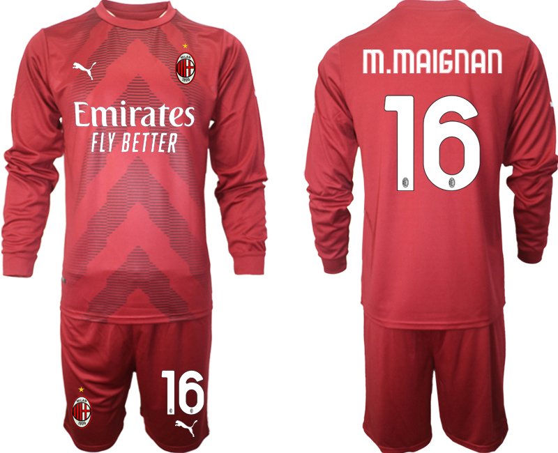 AC Milan Torwarttrikot 2022/23 rot Trikotsatz Langarm + Kurze Hosen mit Aufdruck M.Maignan 16