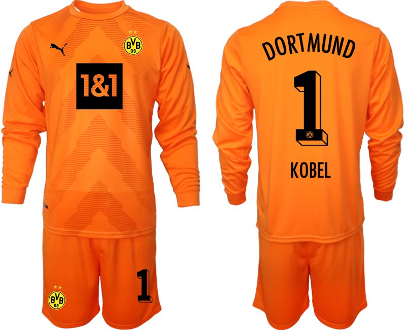 Borussia Dortmund 2022-23 Torwarttrikot orange Langarm + Kurze Hosen mit Aufdruck KOBEL 1