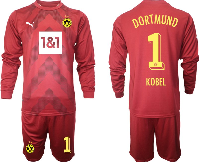 Borussia Dortmund 2022-23 Torwarttrikot rot Langarm + Kurze Hosen mit Aufdruck KOBEL 1