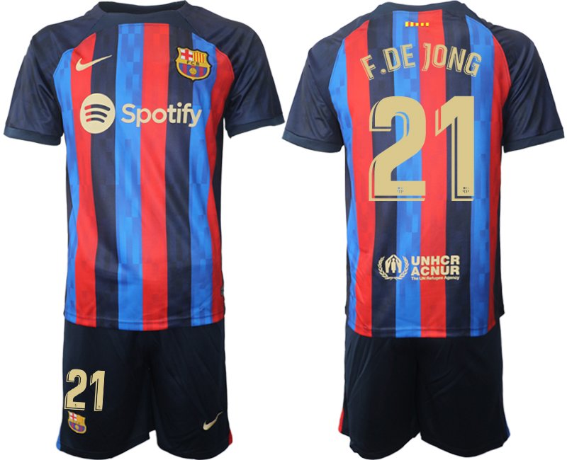 F.DE JONG 21 FC Barcelona 2022-23 Heimtrikot dunkelblau goldene Fußballtrikot - Herren