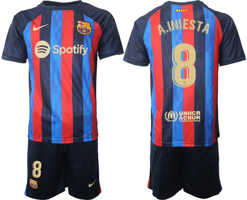 Herren FC Barcelona 2022-23 Heimtrikot dunkelblau goldene Fußballtrikot - A.INIESTA 8