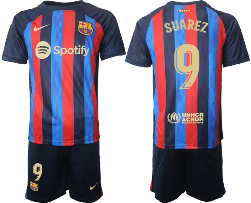 Herren FC Barcelona 2022-23 Heimtrikot dunkelblau goldene Fußballtrikot - SUAREZ 9