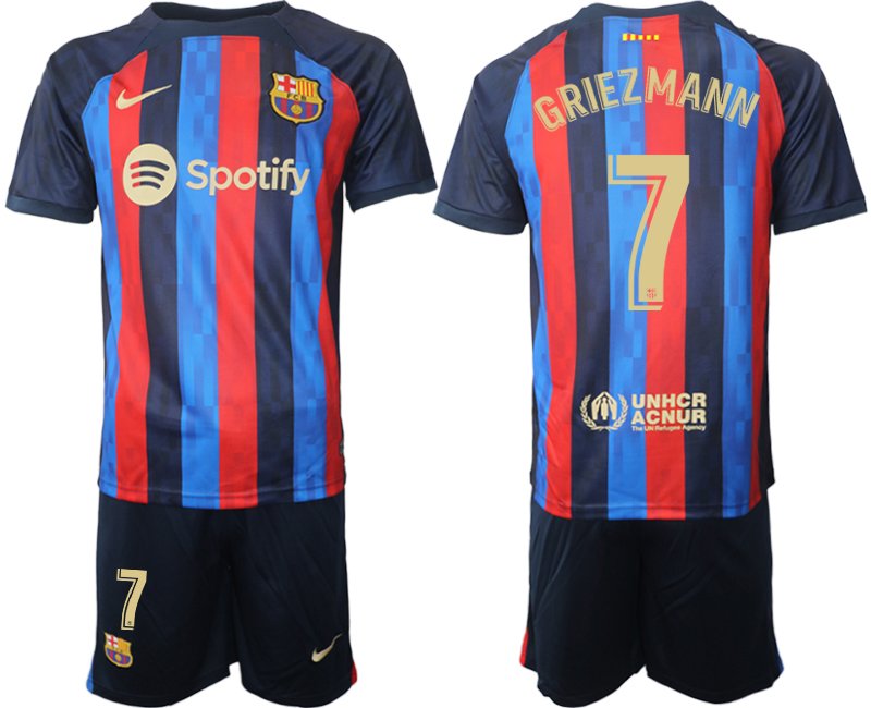 Herren FC Barcelona 2022-23 Heimtrikot dunkelblau goldene Fußballtrikot mit Aufdruck Griezmann 7