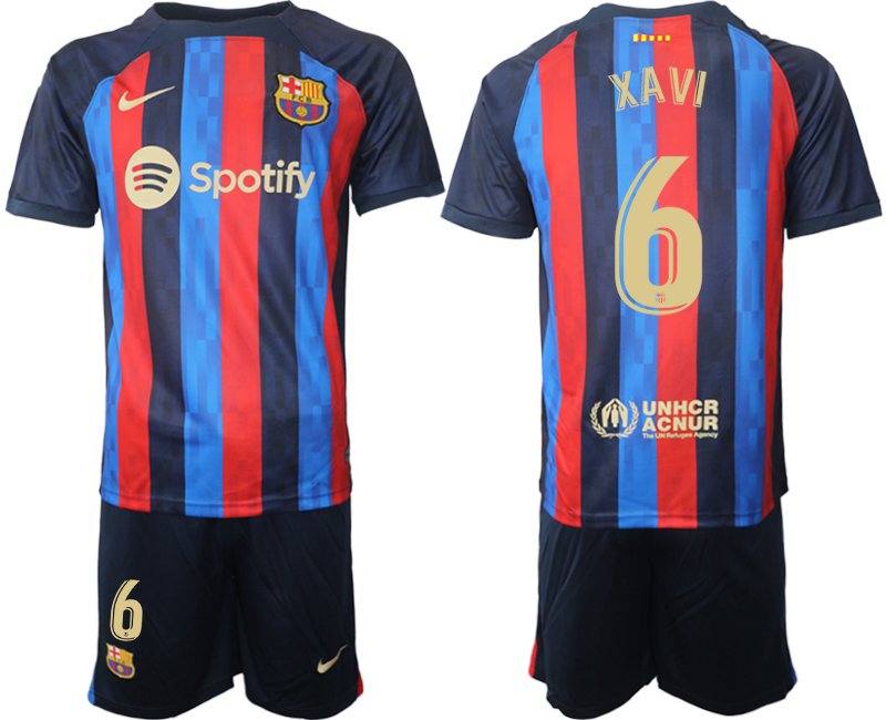 Herren FC Barcelona 2022-23 Heimtrikot dunkelblau goldene Fußballtrikot mit Aufdruck Xavi 6