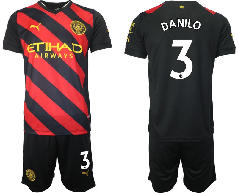 Herren Manchester City Auswärts-Trikot 2022-23 rot schwarzen mit Aufdruck Danilo 3