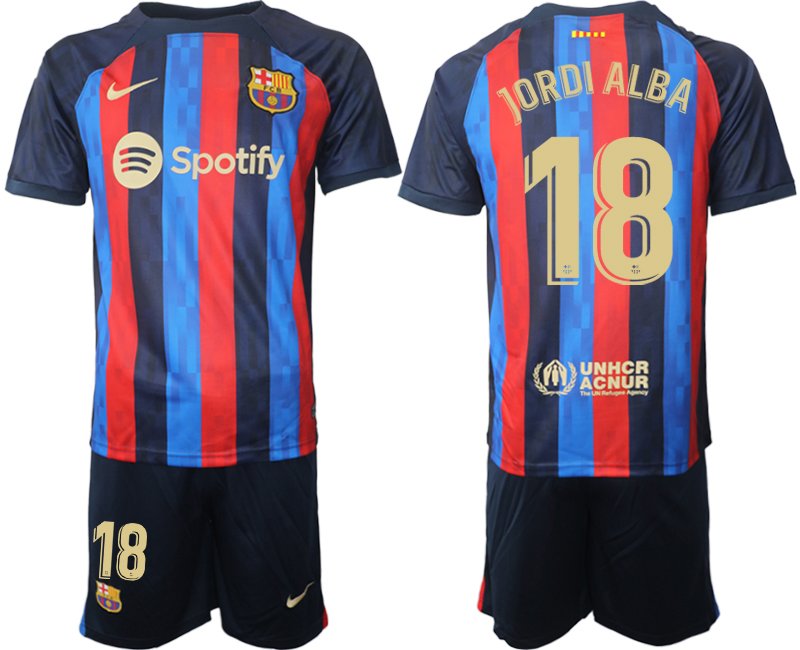 JORDI ALBA 18 FC Barcelona 2022-23 Heimtrikot dunkelblau goldene Fußballtrikot - Herren