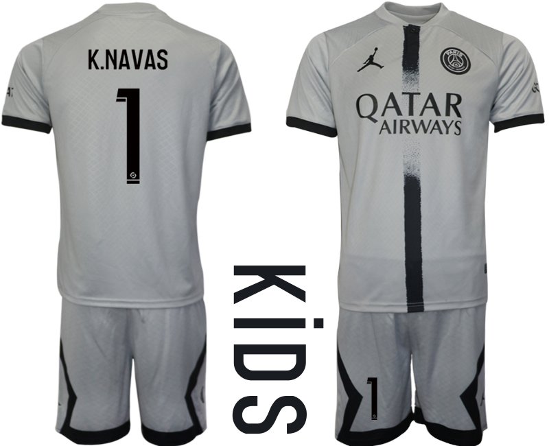Kinder Paris Saint Germain Auswärts-Trikot 2022-23 PSG Qatar Airways K.NAVAS 1