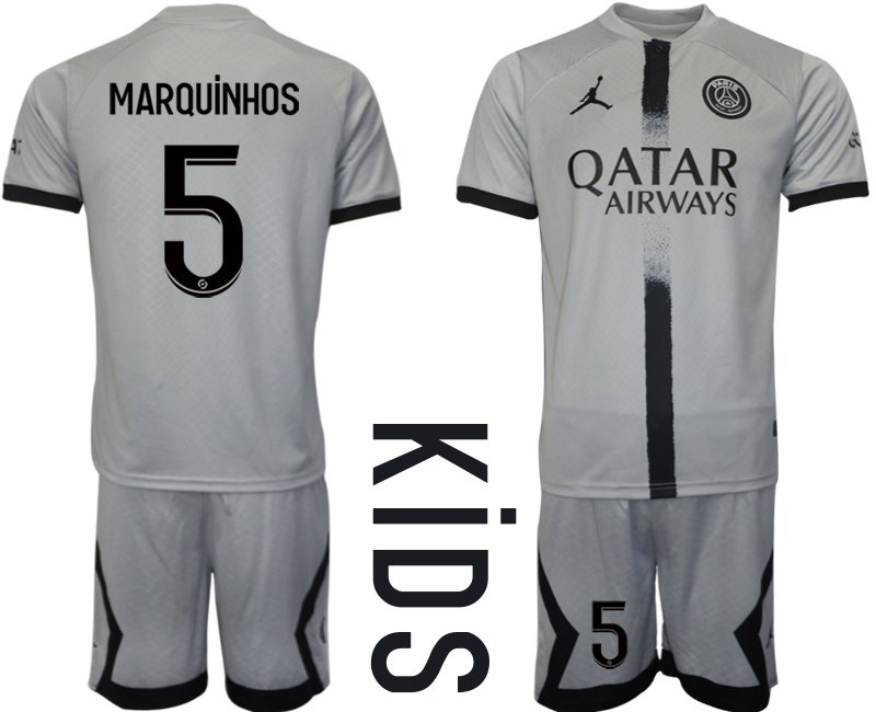 Kinder Paris Saint Germain Auswärtstrikot 2022-23 PSG Qatar Airways MARQUINHOS 5