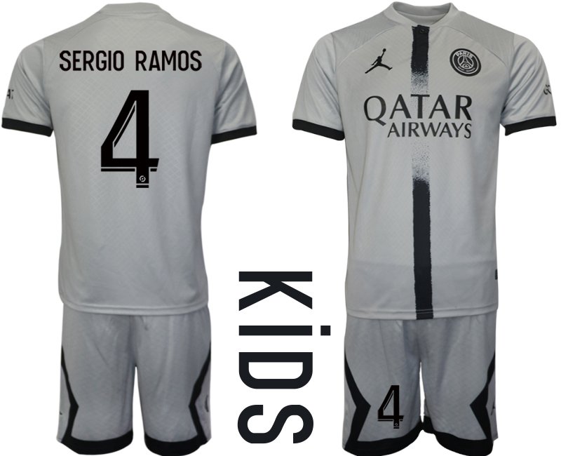 Kinder Paris Saint Germain Auswärtstrikot 2022-23 PSG Qatar Airways SERGIO RAMOS 4