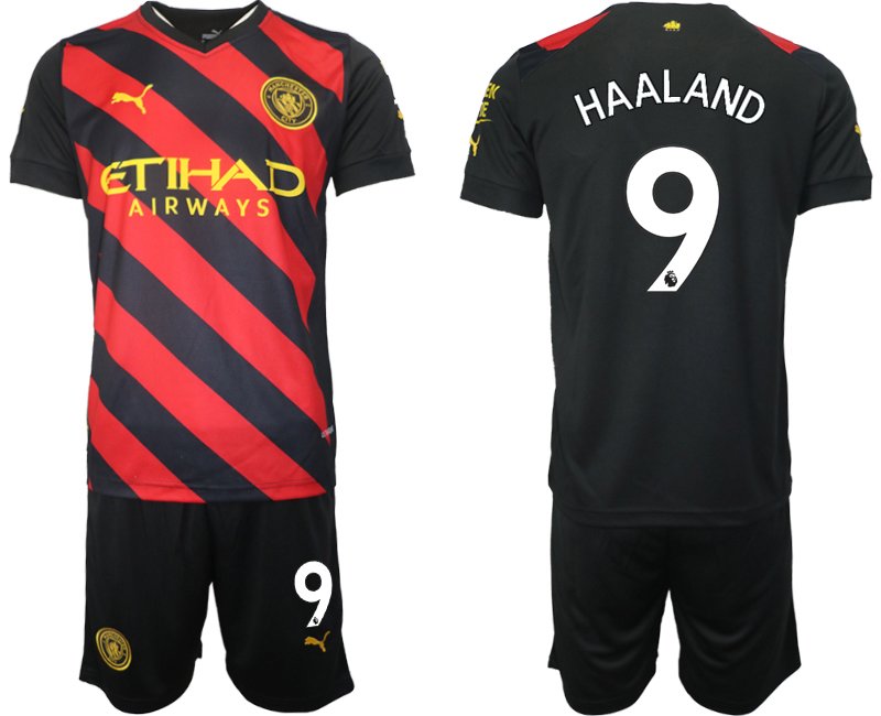 Manchester City Auswärts-Trikot 2022/23 rot schwarzen mit Aufdruck Haaland 9