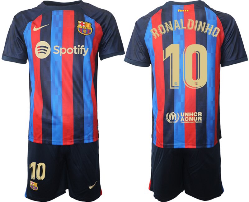 Ronaldinho 10 FC Barcelona 2022-23 Heimtrikot dunkelblau goldene Fußballtrikot - Herren