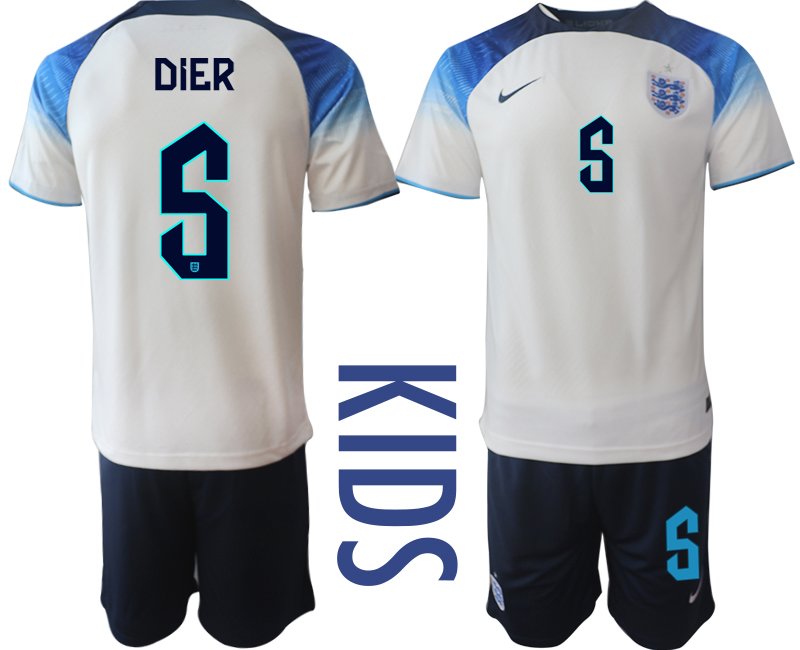 Kinder England Heimtrikot WM 2022 Trikotsatz Kurzarm + Kurze Hosen Dier 5