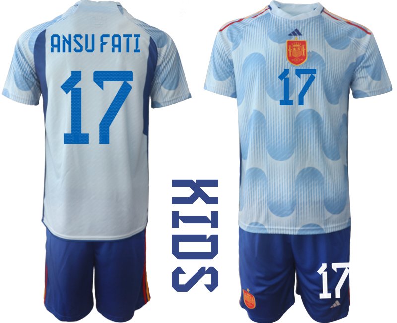 Kinder Spanien Auswärts Trikot WM 2022 blau - Ansu Fati 17