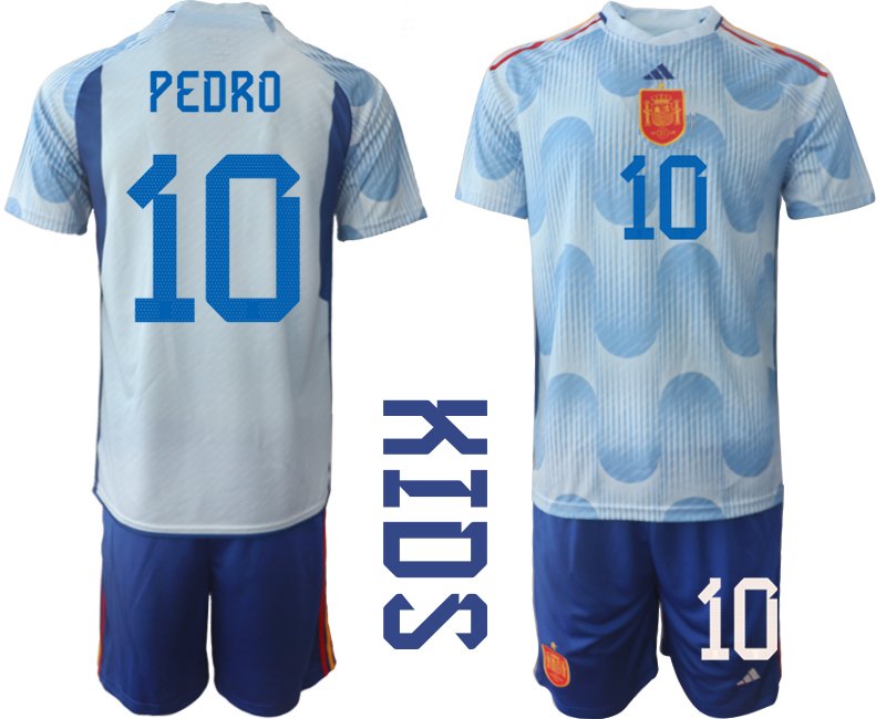 Kinder Spanien Auswärts Trikot WM 2022 blau - Pedri 10