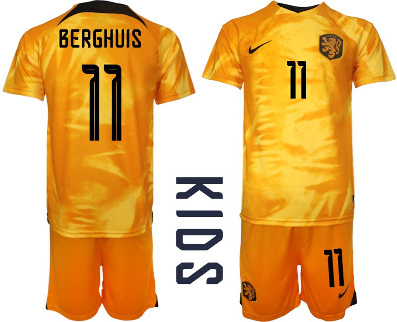 Berghuis 11 Niederlande Heimtrikot WM 2022 Fußballtrikot Orange - Kinder