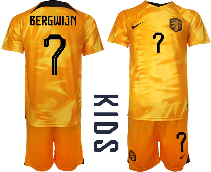 Bergwijn 7 Niederlande Heimtrikot WM 2022 Fußballtrikot Orange - Kinder