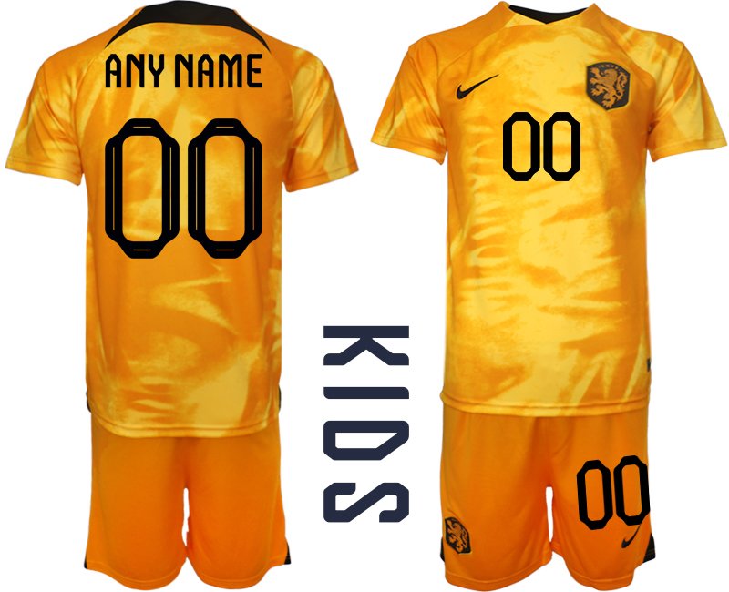 Kinder Niederlande WM 2022 Heimtrikot Anpassbare Name und Nummer