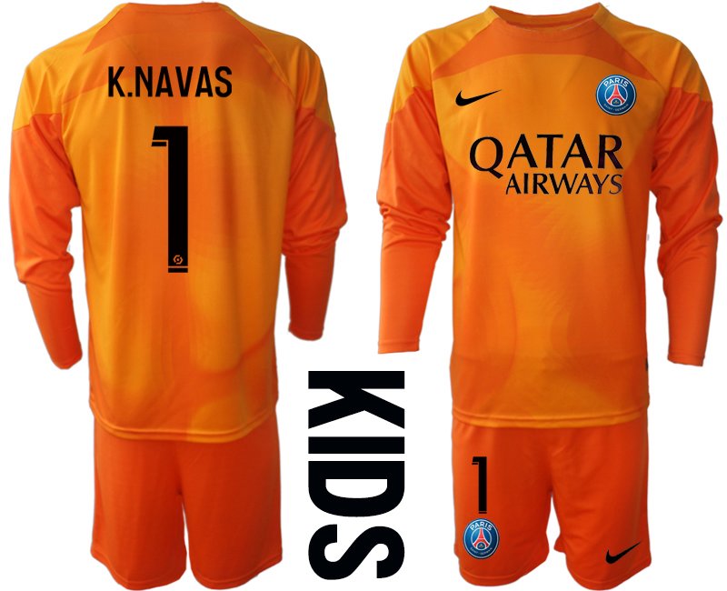 Kinder Paris Saint Germain PSG 2022-23 Torwarttrikot Langarm orange - K.NAVAS 1