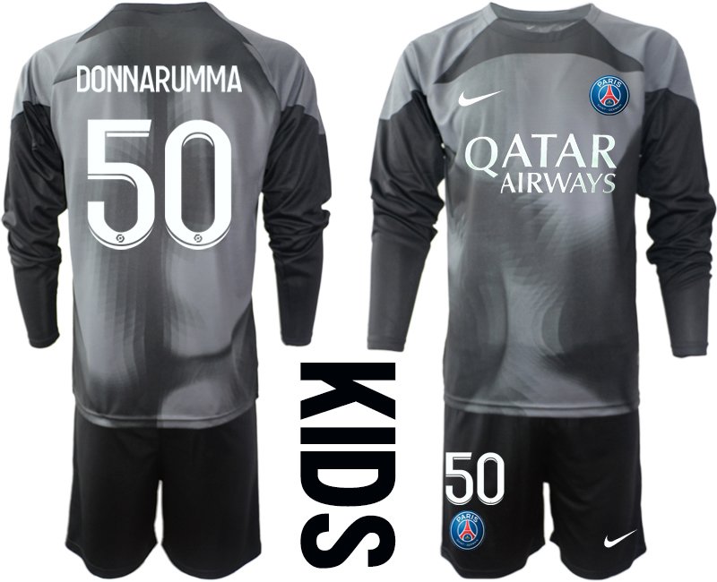 Kinder Paris Saint Germain PSG 2022-23 Torwarttrikot Langarm schwarz grau - DONNARUMMA 50