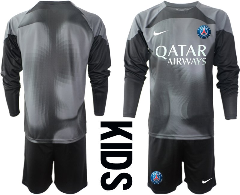 Paris Saint Germain PSG 2022-23 Torwarttrikot Langarm schwarz grau - Kinder